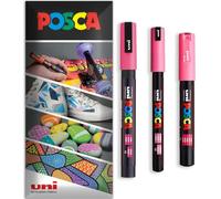 Posca - Stylo-feutre à peinture permanente à base d'eau - Utilisation sur plusieurs surfaces - PC-1MR, PC-1M, PC-3M - Lot de 3 stylos dans un étui (Rose)