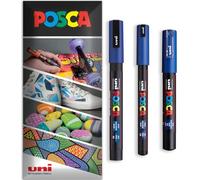 Posca - Stylo-marqueur à peinture permanente à base d'eau - Utilisation sur plusieurs surfaces - PC-1MR, PC-1M, PC-3M - Lot de 3 stylos dans un étui (Bleu)