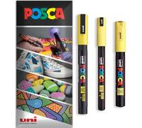 Posca - Stylo-peinture marqueur permanent à base d'eau - Utilisation sur plusieurs surfaces - PC-1MR, PC-1M, PC-3M - Lot de 3 stylos dans un étui (Jaune)