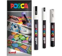 Posca Lot de 3 marqueurs permanents à base d'eau - Utilisation multi-surfaces - PC-1MR, PC-1M, PC-3M - Lot de 3 stylos dans un étui (blanc)