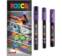 Posca - Stylo-peinture marqueur permanent à base d'eau - Utilisation sur plusieurs surfaces - PC-1MR, PC-1M, PC-3M - Lot de 3 stylos dans un étui (Violet)