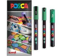 Posca - Stylo-peinture marqueur permanent à base d'eau - Utilisation sur plusieurs surfaces - PC-1MR, PC-1M, PC-3M - Lot de 3 stylos dans un étui (Vert)