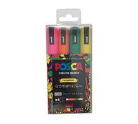 Posca Stylos PC-5M Lot de 4 marqueurs permanents à pointe moyenne en feutre acrylique pour adultes et enfants Idéal pour coloriage, tissu, graffiti, aquarelle, dessin, fenêtre et art sur verre