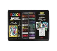 Posca UNI-BALL - Valise métallique - Trousse - Set de marqueurs de 20 pièces - Unités assorties
