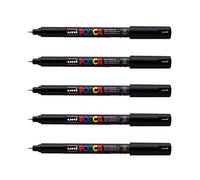 POSCA - Uni Mitsubishi Pencil - 5 Marqueurs Noir PC1MR Pointe Extra Fine Calibrée 0,7 mm - Marqueur Peinture À Base d'Eau - Tout Support - Pour Papier, Textile, Verre, Galet, etc.