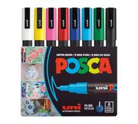 Posca Marqueurs PC-3M8C Set de 8, pointe conique fine 0,9-1,3 mm, couleurs assorties