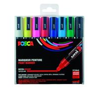 POSCA - Uni Mitsubishi Pencil-8 Marqueurs PC5M-Pointe Conique-Couleurs Classiques - Posca Pointe Moyenne - Marqueurs Peinture à Base d'Eau-Tout Support-Pour Papier, Textile, Verre, Galet, Bois