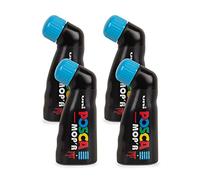 POSCA - Uni Mitsubishi Pencil - Marqueur MOP'R - Pointe Ronde XXL 3-19 mm - Forme Ergonomique, Corps Semi-Rigide - Marqueur Peinture À Base d'Eau - Tout Support - Bleu Clair X4