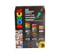 POSCA - Uni Mitsubishi Pencil - Maxi Pack Multi-Pointes - 14 Marqueurs Peinture à Base d'Eau - Tout Support - Couleurs et Pointes Assorties - Pochon Offert