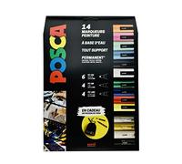 POSCA - Uni Mitsubishi Pencil - Maxi Pack Multi-Pointes - 14 Marqueurs Peinture à Base d'Eau - Tout Support - Couleurs et Pointes Assorties - Pochon Offert