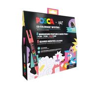 POSCA - Uni Mitsubishi Pencil - Pack Co-Coloriage Mystère 3 pointes 8 couleurs 5 planches Coloriage Mystère à Colorier - 8 Marqueurs Acrylique à Base d'Eau - Pochon Offert