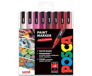 Posca Uni PC-3M Lot de 8 marqueurs de peinture dans un coffret cadeau Rouge