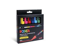 POSCA - Uniposca Set avec marqueurs acryliques pointe ronde 1,8-2,5 mm, couleurs pour tissus, bois, verre et autres, marqueurs aquarellables Uni Posca professionnels et papeterie, résistants à