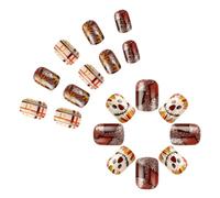 Pose rapide de faux ongles sur le thème de Thanksgiving Ongles carrés courts avec fleurs et ongles clown Décoration artistique pour femmes