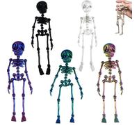 Poseable Skeleton Fridge Magnet, 3D Printed Articulated Skeleton, Mini Magnetic Skeleton with Movable Joints, Interesting Multi-Color Human Skull Magnetic Decorations for Halloween