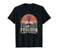 Poseidon King of The Ocean Trident Waves Illustration rétro T-Shirt