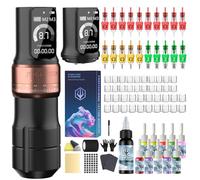 POSEIDON Kit de machine à tatouer rotative sans fil avec 20 aiguilles à cartouche de tatouage, ensemble d'encre et 2 piles rechargeables | Pistolet de tatouage portable professionnel pour débutants |