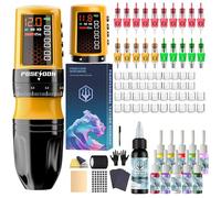 POSEIDON Kit de machine à tatouer sans fil avec 7 réglages de concentrateur, deux batteries 1800 mAh, mode normal/point et écran LED - Appareil de tatouage sans fil professionnel pour débutants (HM158