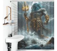 Poseidon, Lord of The Deep - Divine Storm And Lightning Fantasy Art Rideau De Bain À Séchage Rapide, Imperméable Et Résistant, Au Design Hilarant, Pour Salle De Bain Ou Dortoir 53.54x70.87Inch（136x180