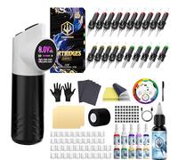 POSEIDON Panda Design Stylo de tatouage avec boutons de pattes, kit de machine à tatouer sans fil avec batterie, encre, 20 aiguilles à cartouche de tatouage, 4 modes de mémoire, mode normal/point