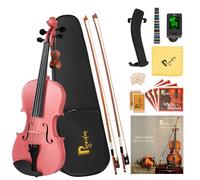 Poseidon Violon rose taille 1/2, violon pour enfants, violon pour filles avec table en épicéa massif de qualité supérieure avec étui rigide, archets supplémentaires, cordes supplémentaires, épaulière