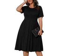 POSESHE Robe d'été décontractée à Manches Courtes et Taille Empire pour Femme - Grande Taille - Coupe Ample - avec Poches, B1 Noir., XX-Large Plus