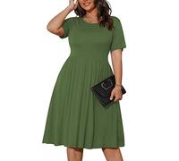 POSESHE Robe d'été pour Femme - Grande Taille - Manches Courtes - Taille Empire - Coupe Ample - avec Poches - pour l'été, B2 Vert armée., XXL/Grande Taille