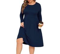 POSESHE Robes de Grande Taille pour Femmes, Robe Fluide Ample avec Poches, Manches Longues, col Rond, Robes décontractées, Taille Empire, XXL Grande Taille