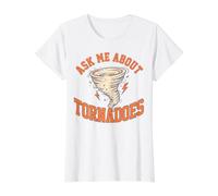 Posez-Moi des Questions sur la Conception de la météorologie des tornades et des tempêtes T-Shirt Graphique avec Valeur, Femme, Blanc, XL