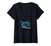 Posez-Moi des Questions sur l'assurance-maladie, Je Peux Vous l'expliquer T-Shirt avec Col en V, Femme, Noir, L