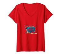 Posez-Moi des Questions sur l'assurance-maladie, Je Peux Vous l'expliquer T-Shirt avec Col en V, Femme, Rouge, S