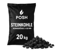 POSH Charbon fin 5 à 50 mm 20 kg combustible de qualité supérieure pour four, chaudière et installations à combustible solide, faible teneur en cendres, pouvoir calorifique élevé