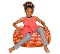 Posh Creations Pouf Poire pour Enfants, Adolescents et Adultes avec Housse Amovible et Lavable en Machine, 68,6 cm, Taille M, Motifs volutes Rouge et Jaune