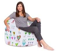 Posh Creations Pouf poire pour enfants, adolescents et adultes avec housse amovible et lavable en machine, toile cœurs multicolores sur blanc, 122 cm, taille XL