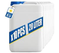 POSH Jerrican 10 x 20 l avec bouchon à vis - Récipient transparent en polyéthylène haute densité pour liquides, eau et huile - Étanche et empilable - Grand jerrican en plastique pour la maison, le