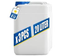 POSH Jerrican 3 x 20 l avec bouchon à vis - Récipient transparent en polyéthylène haute densité pour liquides, eau et huile - Étanche et empilable - Grand bidon en plastique pour maison, jardin et