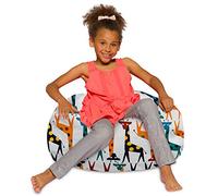 Posh Pouf poire en toile Motif girafes Blanc Taille M 68,6 cm