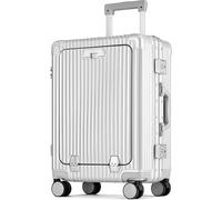 POSH Valise bagage à main avec compartiment pour ordinateur portable de 17" et cadre en aluminium - Trolley d'affaires rigide en polycarbonate pour homme, fermeture à boucle TSA, porte-gobelet et