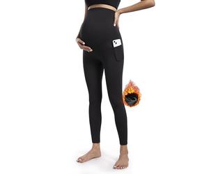 POSHDIVAH Legging de maternité doublé en polaire avec poches sur le ventre pour femme - Pantalon d'entraînement thermique chaud pour l'hiver, noir, XX-Large