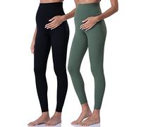 POSHDIVAH Legging de maternité pour Femme sur Le Ventre - Pantalon de Yoga Actif, Vert Crabe Noir, Taille S