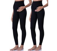 POSHDIVAH Legging de maternité pour Femme sur Le Ventre - Pantalon de Yoga - pour Femme, 2 pièces Noir, Taille M