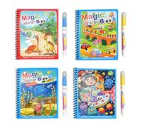 posionks 4 Pièces Livre Magique à L'eau Réutilisable Coloriage Magique Eau Livres de Coloriage à L'eau avec Stylo Leau Jouets de Dessin éducatifs pour Garçons et Filles
