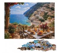 Positano Balcony Breakfast with Sea View Puzzle en Bois, 1000 pièces | Cadeau sans écran pour adulte avec activité autour de la table le w nd.