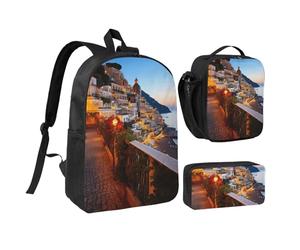 Positano Ensemble 3 en 1 sac à dos avec boîte à déjeuner isotherme, sac à crayons léger pour ordinateur portable 43,2 cm, sac à bandoulière et trousse à crayons