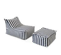 Positano ensemble de poufs exterieur rayés bleu déperlant