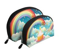 Positano Trousse de maquillage portable avec fermeture éclair et compartiments intérieurs Motif coucher de soleil, Anniversaire arc-en-ciel, Taille unique