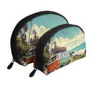 Positano Trousse de maquillage portable avec fermeture éclair et compartiments intérieurs Motif coucher de soleil, Voyage en voiture d'été, Taille unique