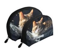 Positano Trousse de maquillage portable avec fermeture éclair et compartiments intérieurs Motif coucher de soleil, Chat au repos, Taille unique