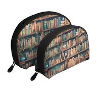 Positano Trousse de maquillage portable avec fermeture éclair et compartiments intérieurs Motif coucher de soleil, Bibliothèque Cartoon Bookworm, Taille unique