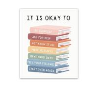 Positive Affirmations Wall Art for Kids It Is Ok To Be Yourself Canvas Print Motivational Classroom Calm Corner Decor(Unframed,12X18inch(30X45cm))